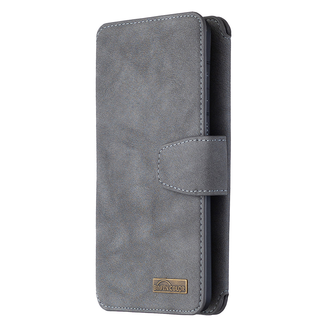 BF07 Detachable Matte Finish Leather Wallet Phone Cover with Zippered Pocket for Samsung Galaxy S20 Plus / S20 Plus 5G - Grey