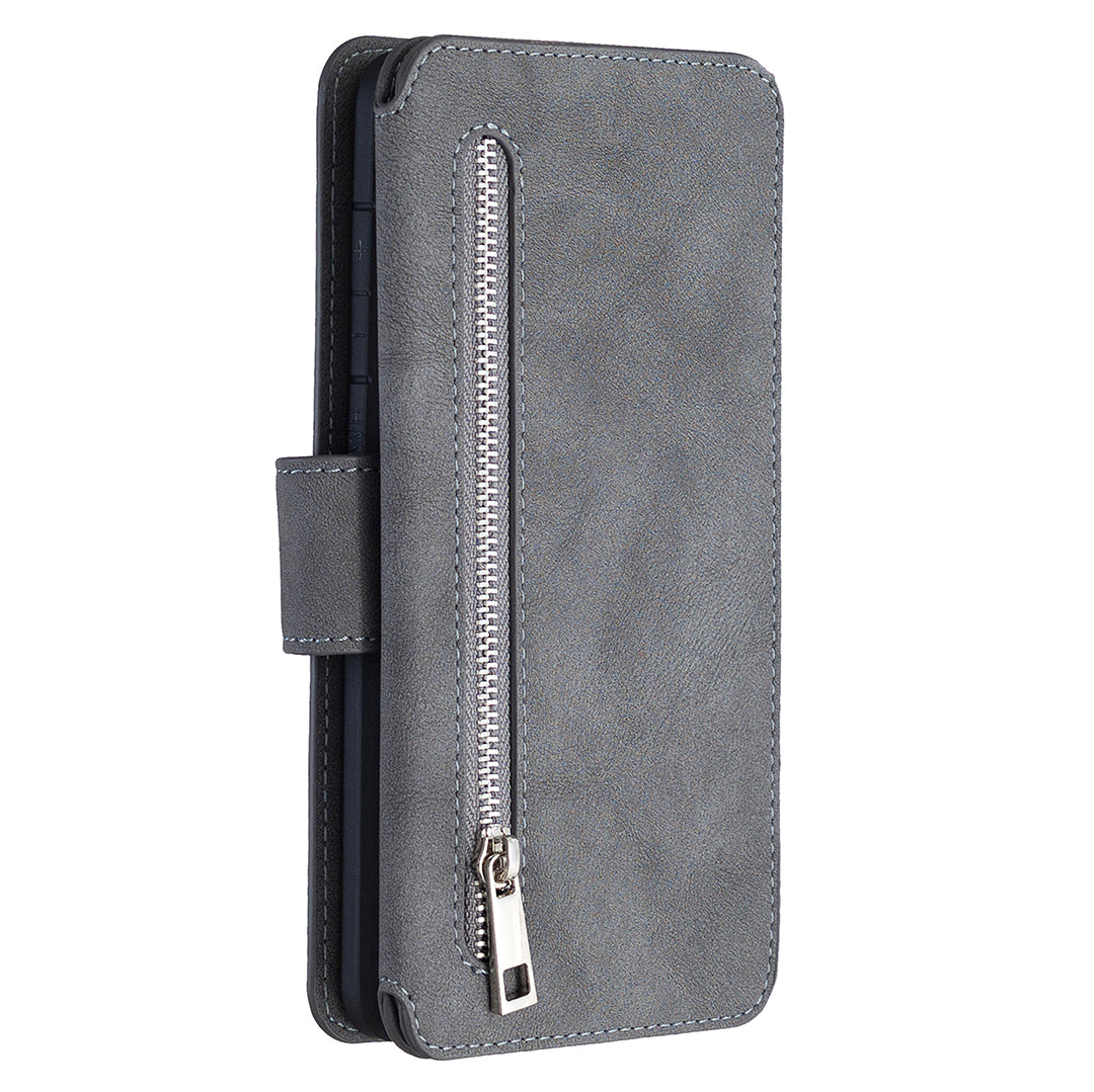 BF07 Detachable Matte Finish Leather Wallet Phone Cover with Zippered Pocket for Samsung Galaxy S20 Plus / S20 Plus 5G - Grey