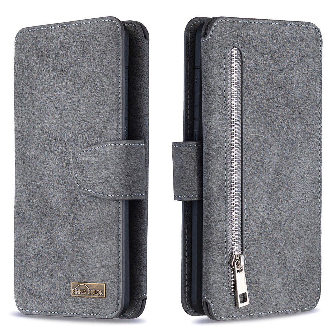 BF07 Detachable Matte Finish Leather Wallet Phone Cover with Zippered Pocket for Samsung Galaxy S20 Plus / S20 Plus 5G - Grey