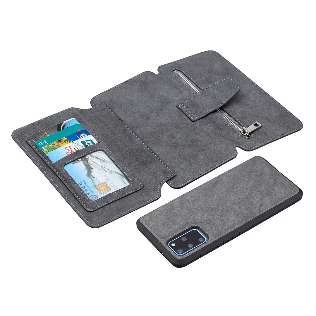 BF07 Detachable Matte Finish Leather Wallet Phone Cover with Zippered Pocket for Samsung Galaxy S20 Plus / S20 Plus 5G - Grey