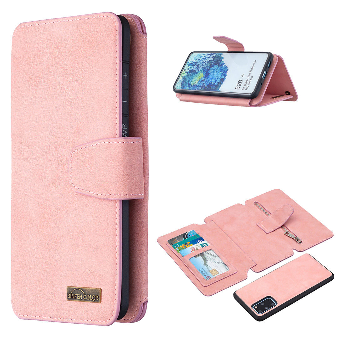 BF07 Detachable Matte Finish Leather Wallet Phone Cover with Zippered Pocket for Samsung Galaxy S20 Plus / S20 Plus 5G - Pink