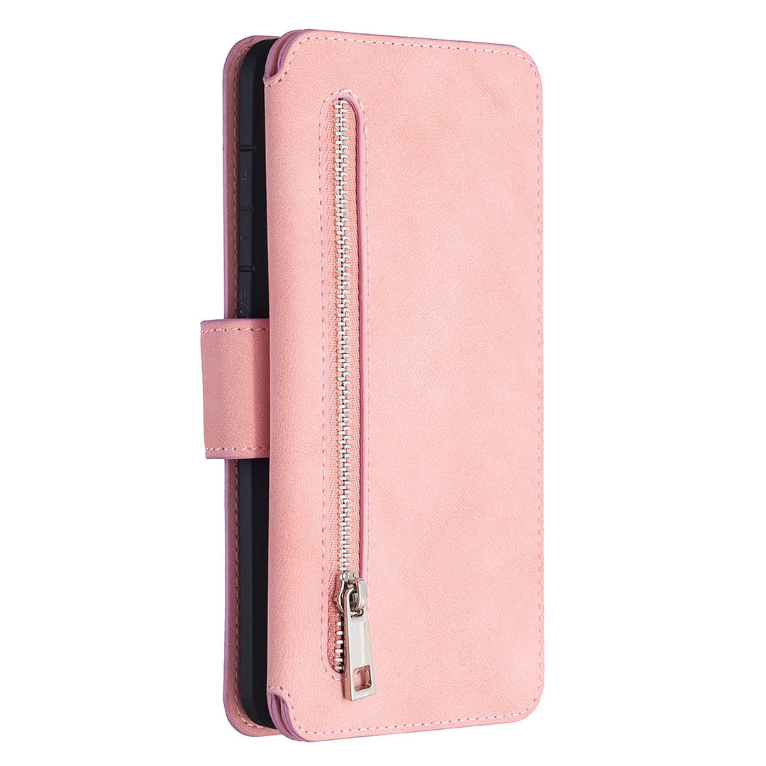 BF07 Detachable Matte Finish Leather Wallet Phone Cover with Zippered Pocket for Samsung Galaxy S20 Plus / S20 Plus 5G - Pink