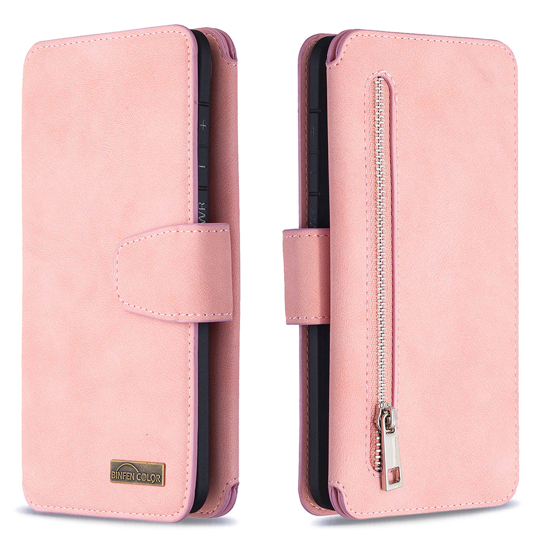 BF07 Detachable Matte Finish Leather Wallet Phone Cover with Zippered Pocket for Samsung Galaxy S20 Plus / S20 Plus 5G - Pink