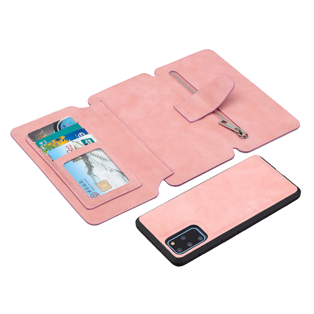 BF07 Detachable Matte Finish Leather Wallet Phone Cover with Zippered Pocket for Samsung Galaxy S20 Plus / S20 Plus 5G - Pink