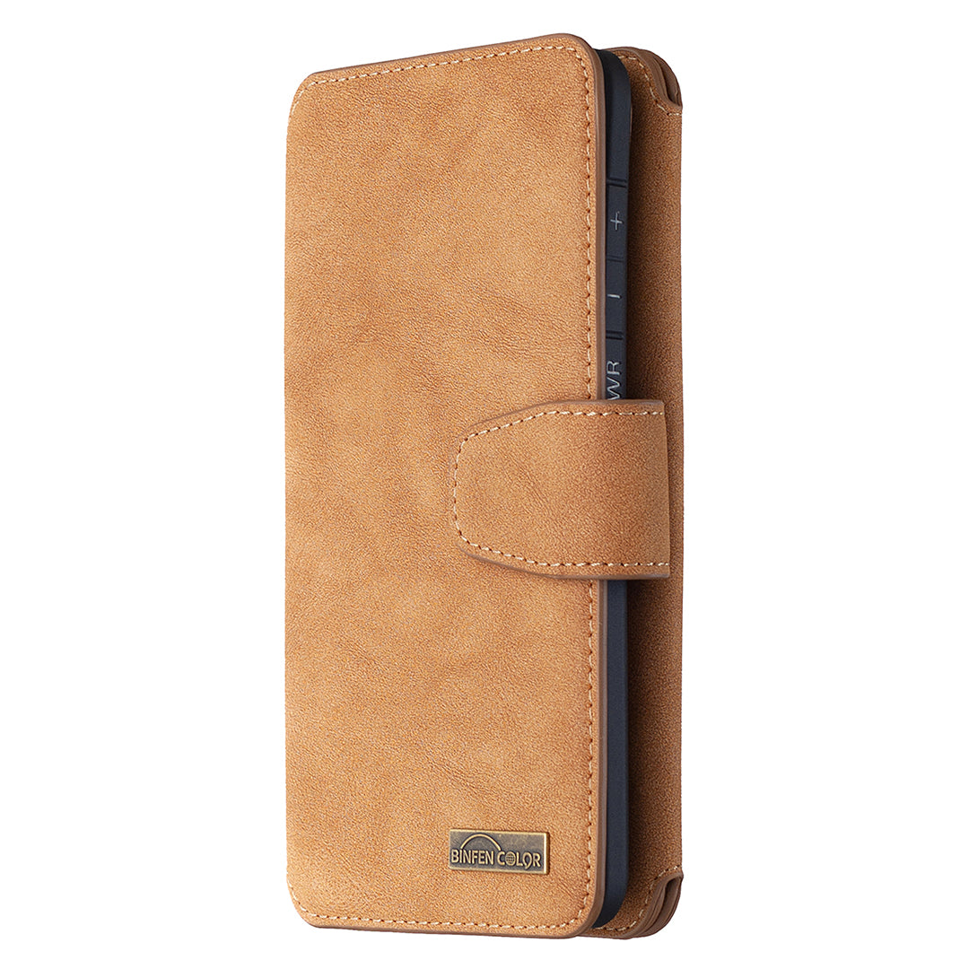 BF07 Detachable Matte Finish Leather Wallet Phone Cover with Zippered Pocket for Samsung Galaxy S20 Plus / S20 Plus 5G - Brown