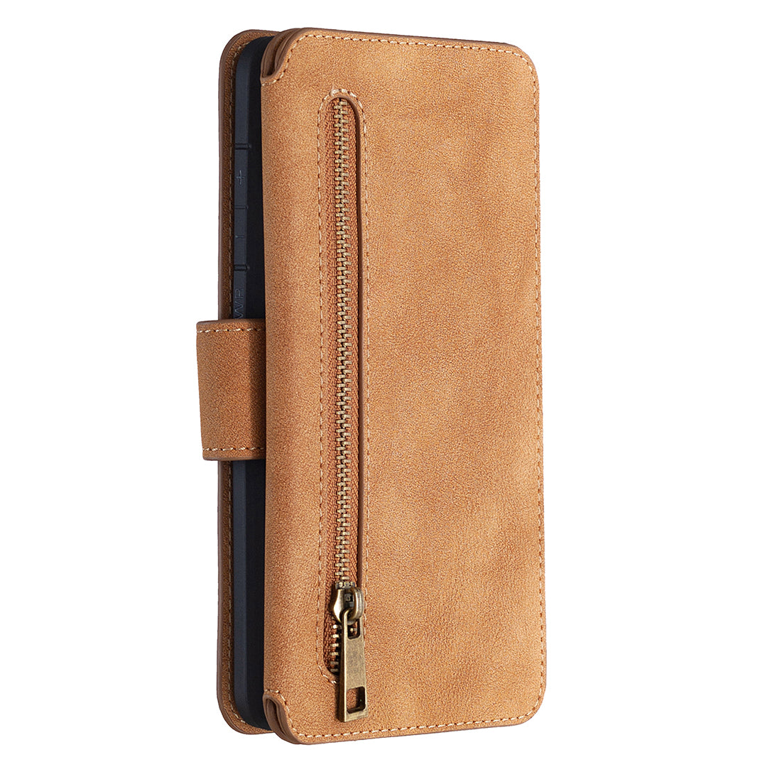 BF07 Detachable Matte Finish Leather Wallet Phone Cover with Zippered Pocket for Samsung Galaxy S20 Plus / S20 Plus 5G - Brown