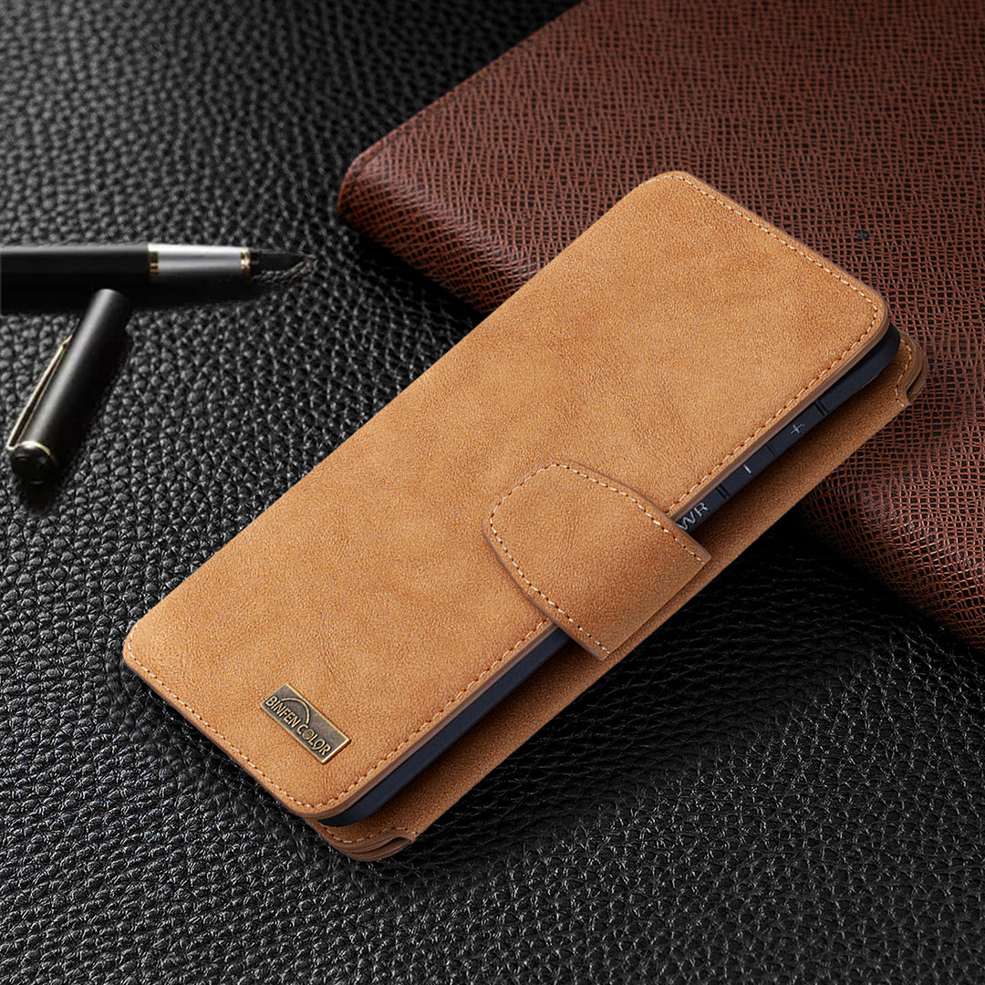 BF07 Detachable Matte Finish Leather Wallet Phone Cover with Zippered Pocket for Samsung Galaxy S20 Plus / S20 Plus 5G - Brown