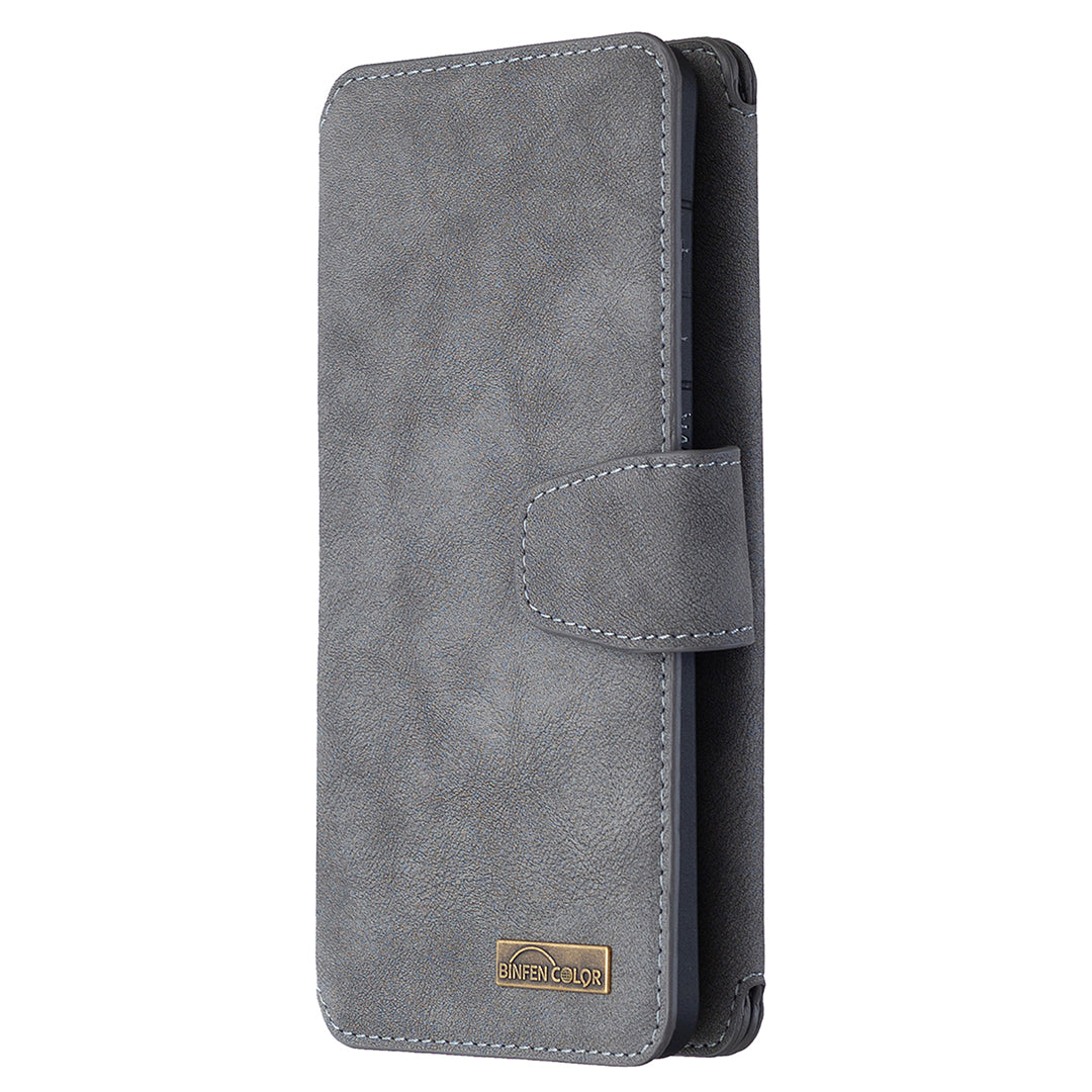 BF07 Detachable Matte Finish Leather Wallet Phone Cover with Zippered Pocket for Samsung Galaxy S20 Ultra - Grey