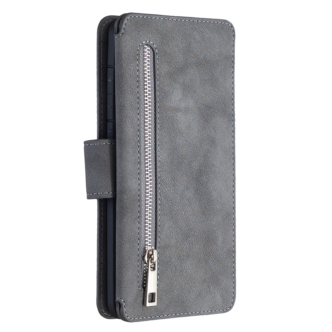 BF07 Detachable Matte Finish Leather Wallet Phone Cover with Zippered Pocket for Samsung Galaxy S20 Ultra - Grey