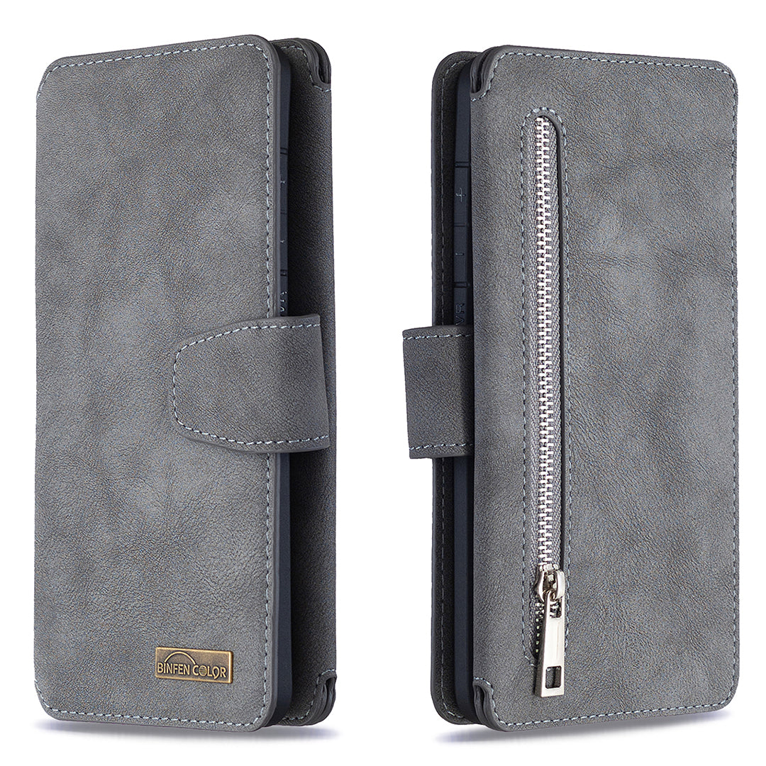 BF07 Detachable Matte Finish Leather Wallet Phone Cover with Zippered Pocket for Samsung Galaxy S20 Ultra - Grey