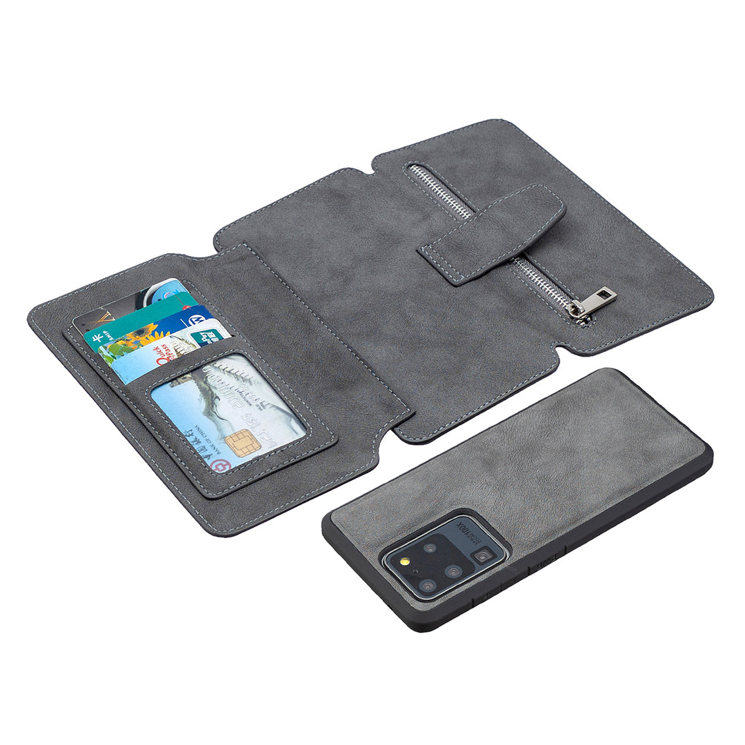 BF07 Detachable Matte Finish Leather Wallet Phone Cover with Zippered Pocket for Samsung Galaxy S20 Ultra - Grey