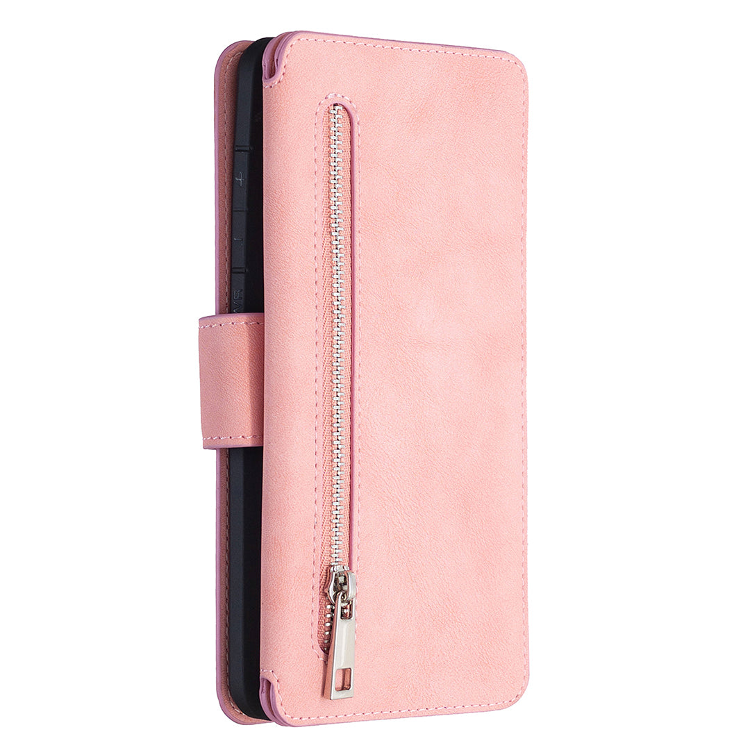 BF07 Detachable Matte Finish Leather Wallet Phone Cover with Zippered Pocket for Samsung Galaxy S20 Ultra - Pink