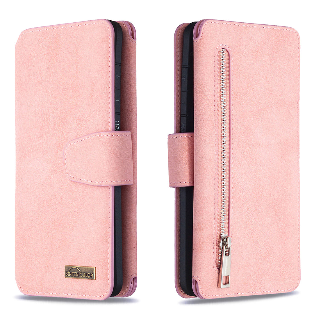 BF07 Detachable Matte Finish Leather Wallet Phone Cover with Zippered Pocket for Samsung Galaxy S20 Ultra - Pink