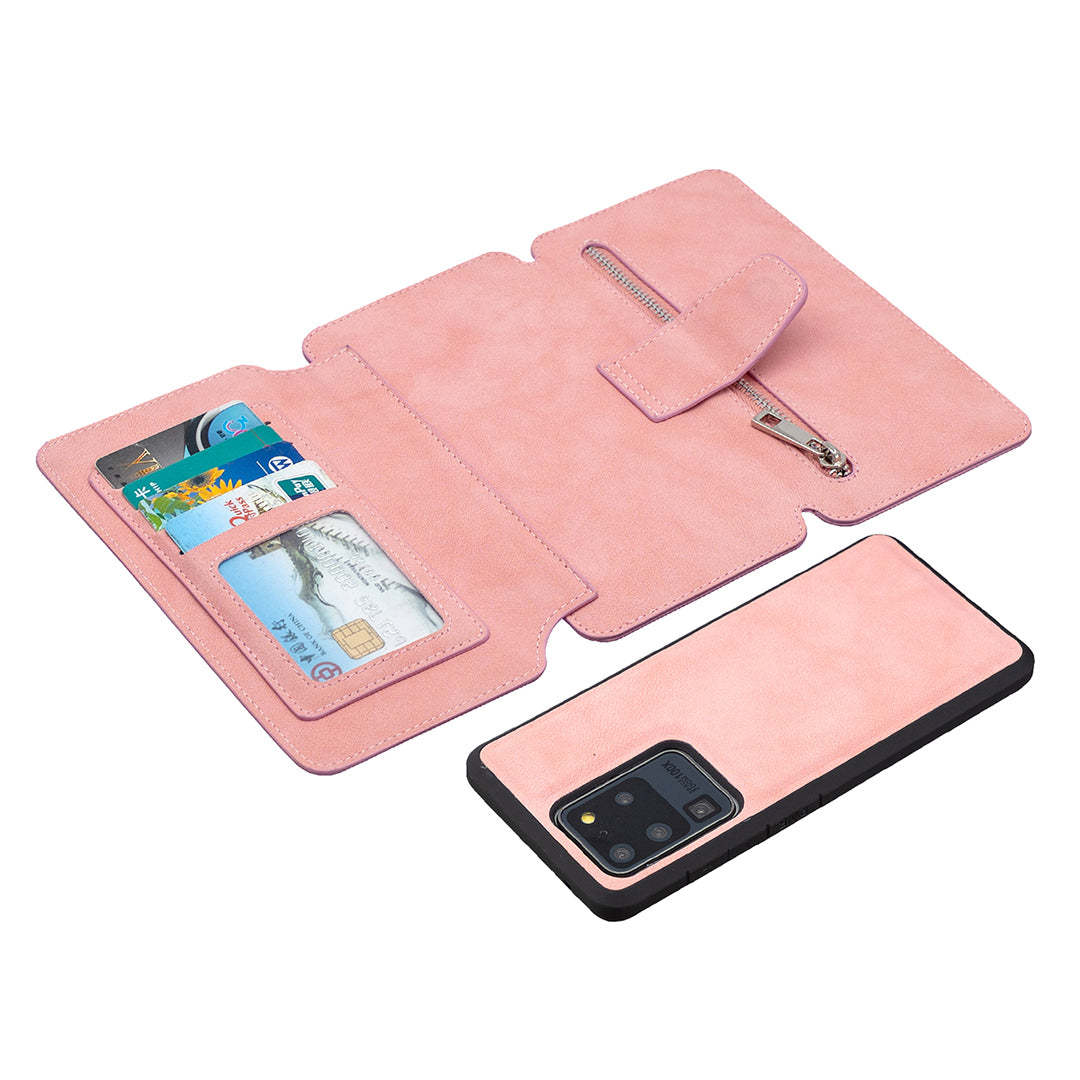 BF07 Detachable Matte Finish Leather Wallet Phone Cover with Zippered Pocket for Samsung Galaxy S20 Ultra - Pink