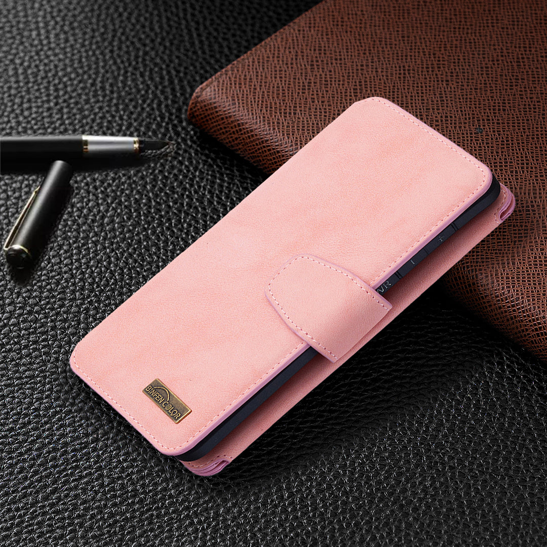 BF07 Detachable Matte Finish Leather Wallet Phone Cover with Zippered Pocket for Samsung Galaxy S20 Ultra - Pink