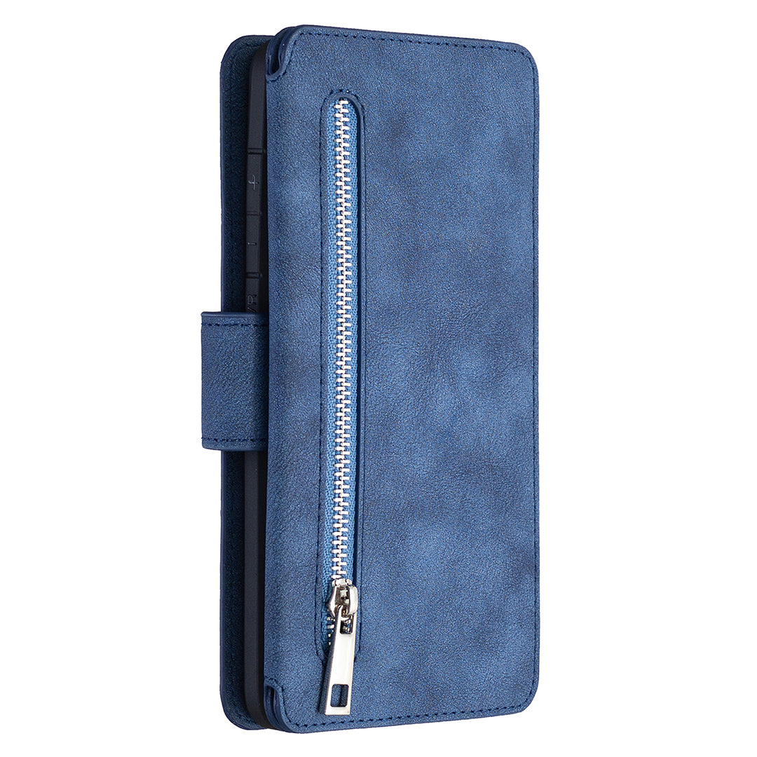 BF07 Detachable Matte Finish Leather Wallet Phone Cover with Zippered Pocket for Samsung Galaxy S20 Ultra - Blue