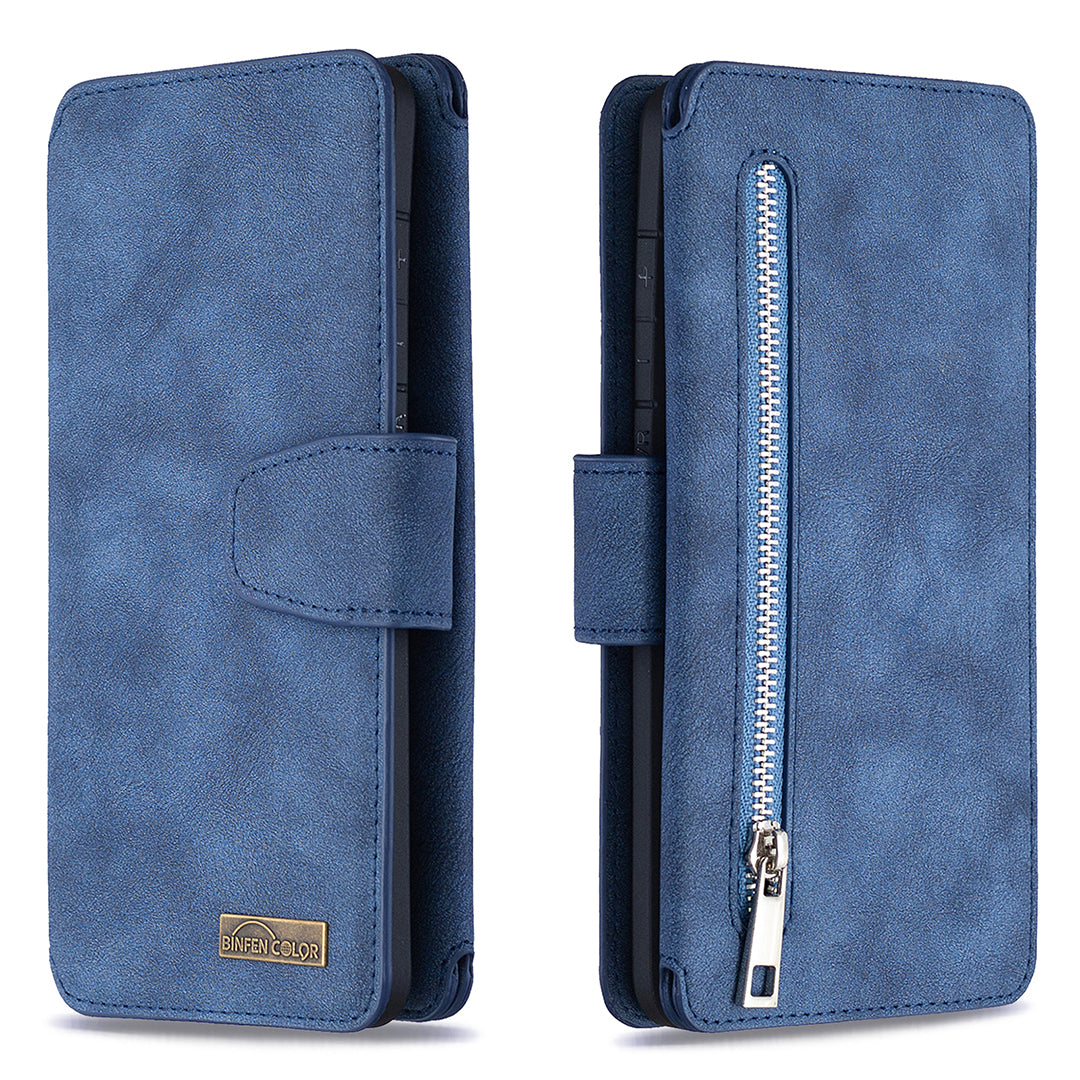 BF07 Detachable Matte Finish Leather Wallet Phone Cover with Zippered Pocket for Samsung Galaxy S20 Ultra - Blue