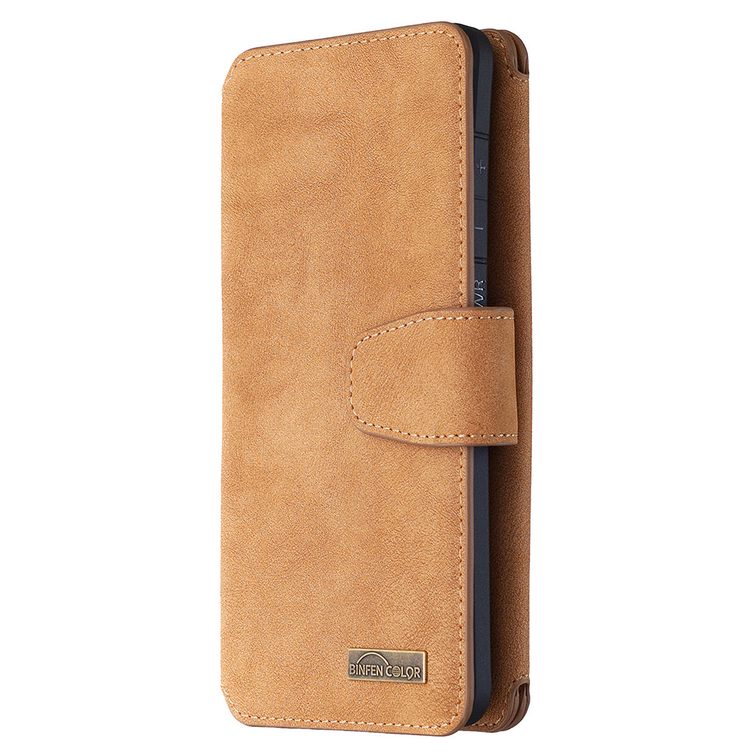 BF07 Detachable Matte Finish Leather Wallet Phone Cover with Zippered Pocket for Samsung Galaxy S20 Ultra - Brown