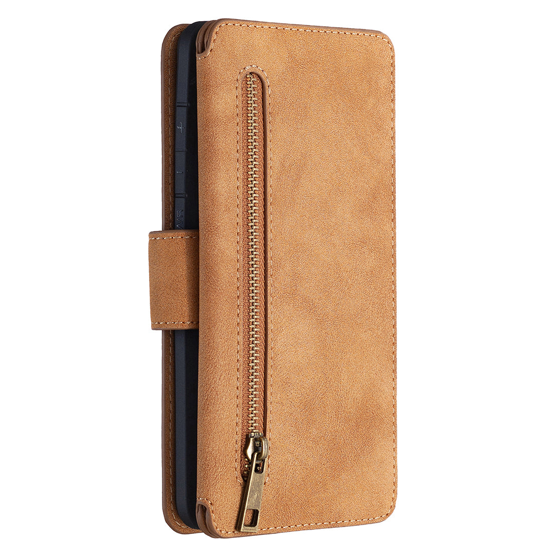 BF07 Detachable Matte Finish Leather Wallet Phone Cover with Zippered Pocket for Samsung Galaxy S20 Ultra - Brown