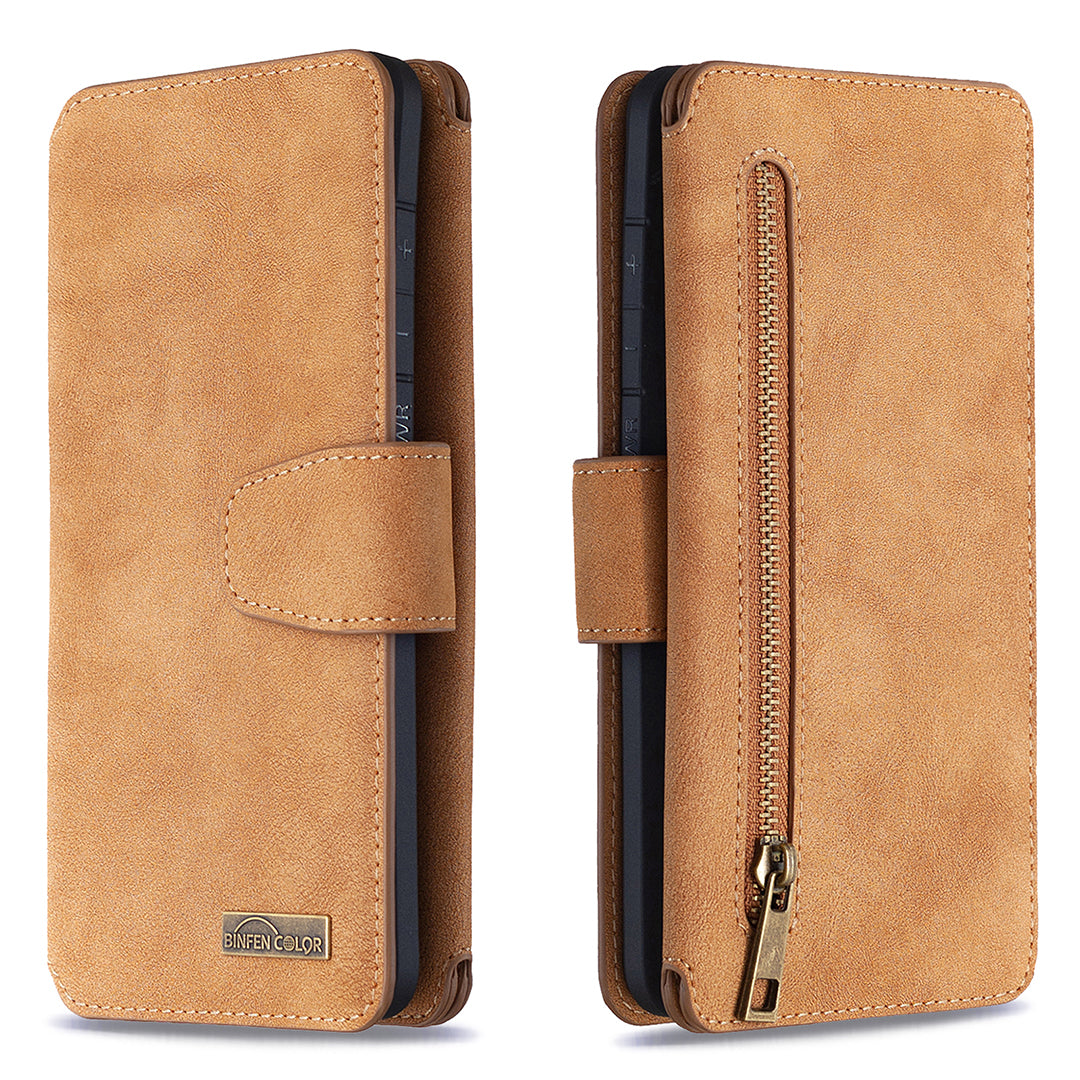 BF07 Detachable Matte Finish Leather Wallet Phone Cover with Zippered Pocket for Samsung Galaxy S20 Ultra - Brown