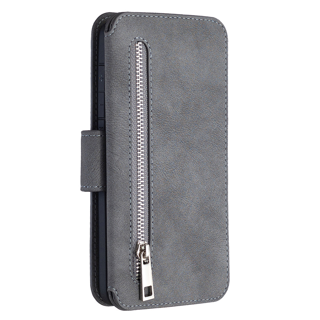 Detachable Matte Finish Leather Wallet Phone Cover with Zippered Pocket for Samsung Galaxy S20 4G/S20 5G - Grey