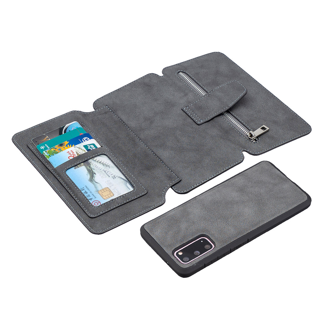 Detachable Matte Finish Leather Wallet Phone Cover with Zippered Pocket for Samsung Galaxy S20 4G/S20 5G - Grey