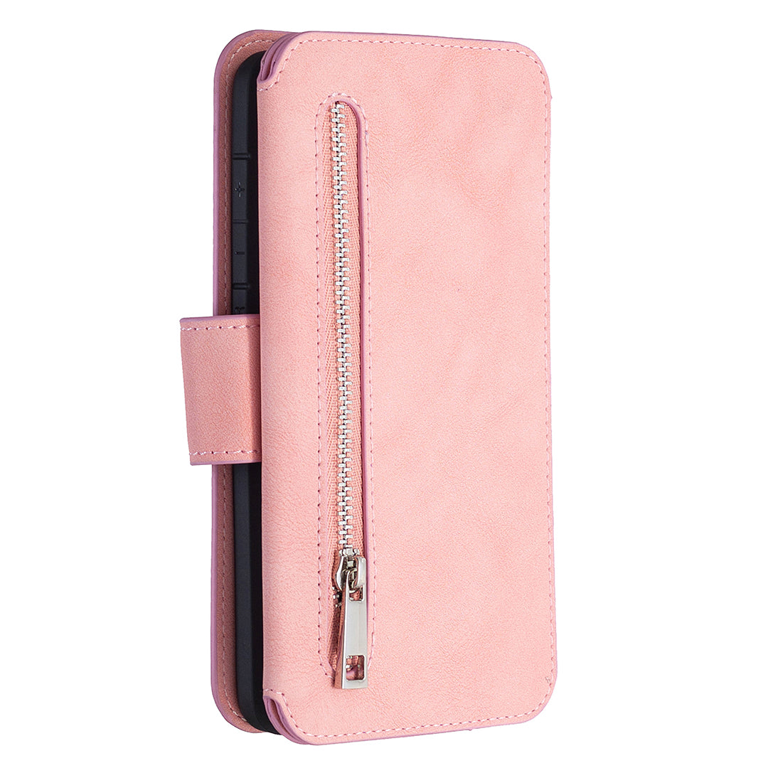 Detachable Matte Finish Leather Wallet Phone Cover with Zippered Pocket for Samsung Galaxy S20 4G/S20 5G - Pink