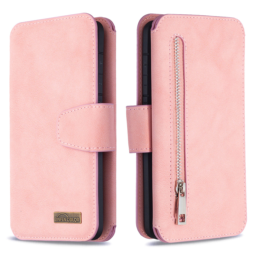 Detachable Matte Finish Leather Wallet Phone Cover with Zippered Pocket for Samsung Galaxy S20 4G/S20 5G - Pink