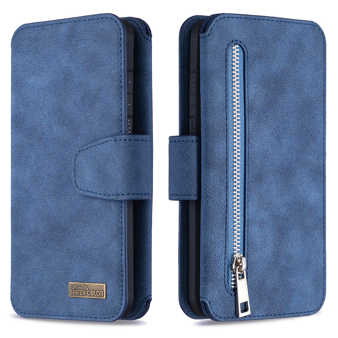 Detachable Matte Finish Leather Wallet Phone Cover with Zippered Pocket for Samsung Galaxy S20 4G/S20 5G - Blue