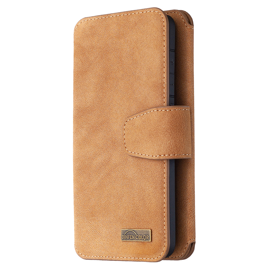 Detachable Matte Finish Leather Wallet Phone Cover with Zippered Pocket for Samsung Galaxy S20 4G/S20 5G - Brown