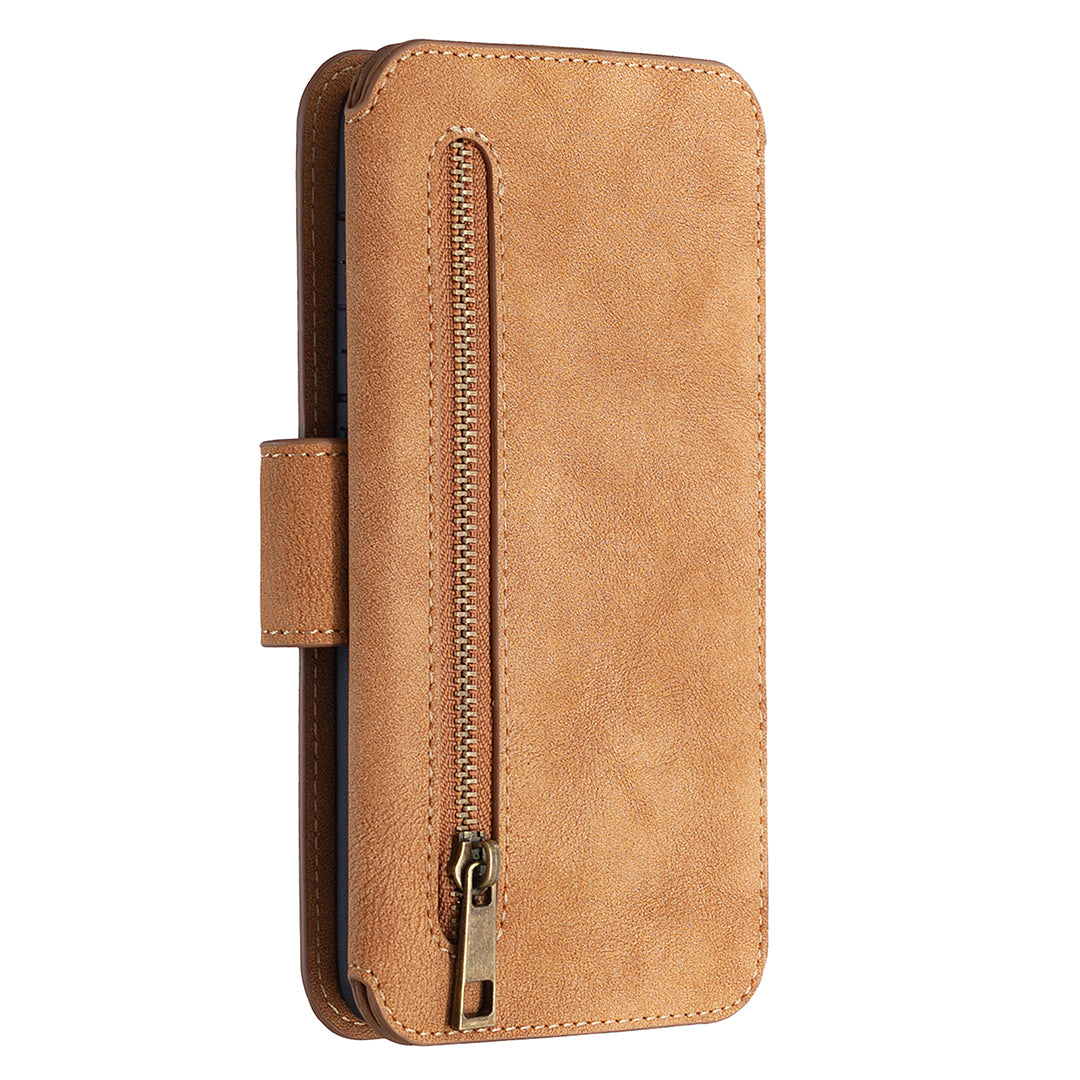 Detachable Matte Finish Leather Wallet Phone Cover with Zippered Pocket for Samsung Galaxy S20 4G/S20 5G - Brown