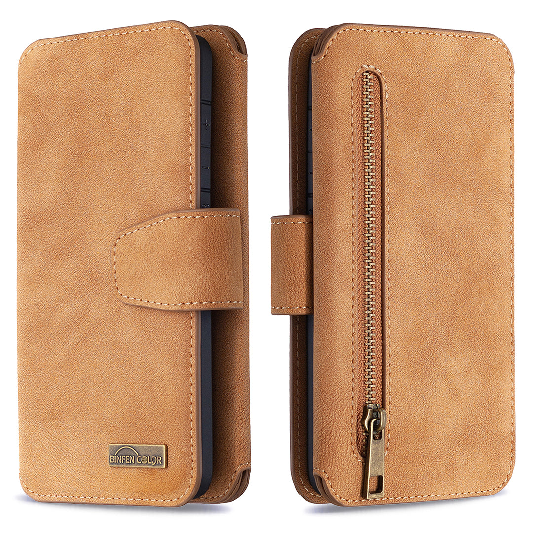 Detachable Matte Finish Leather Wallet Phone Cover with Zippered Pocket for Samsung Galaxy S20 4G/S20 5G - Brown