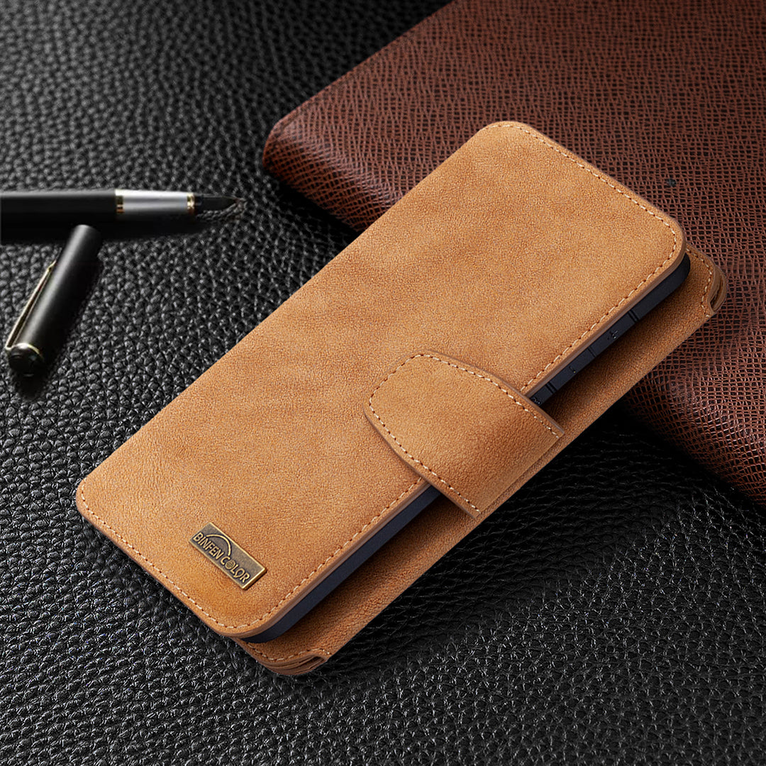 Detachable Matte Finish Leather Wallet Phone Cover with Zippered Pocket for Samsung Galaxy S20 4G/S20 5G - Brown