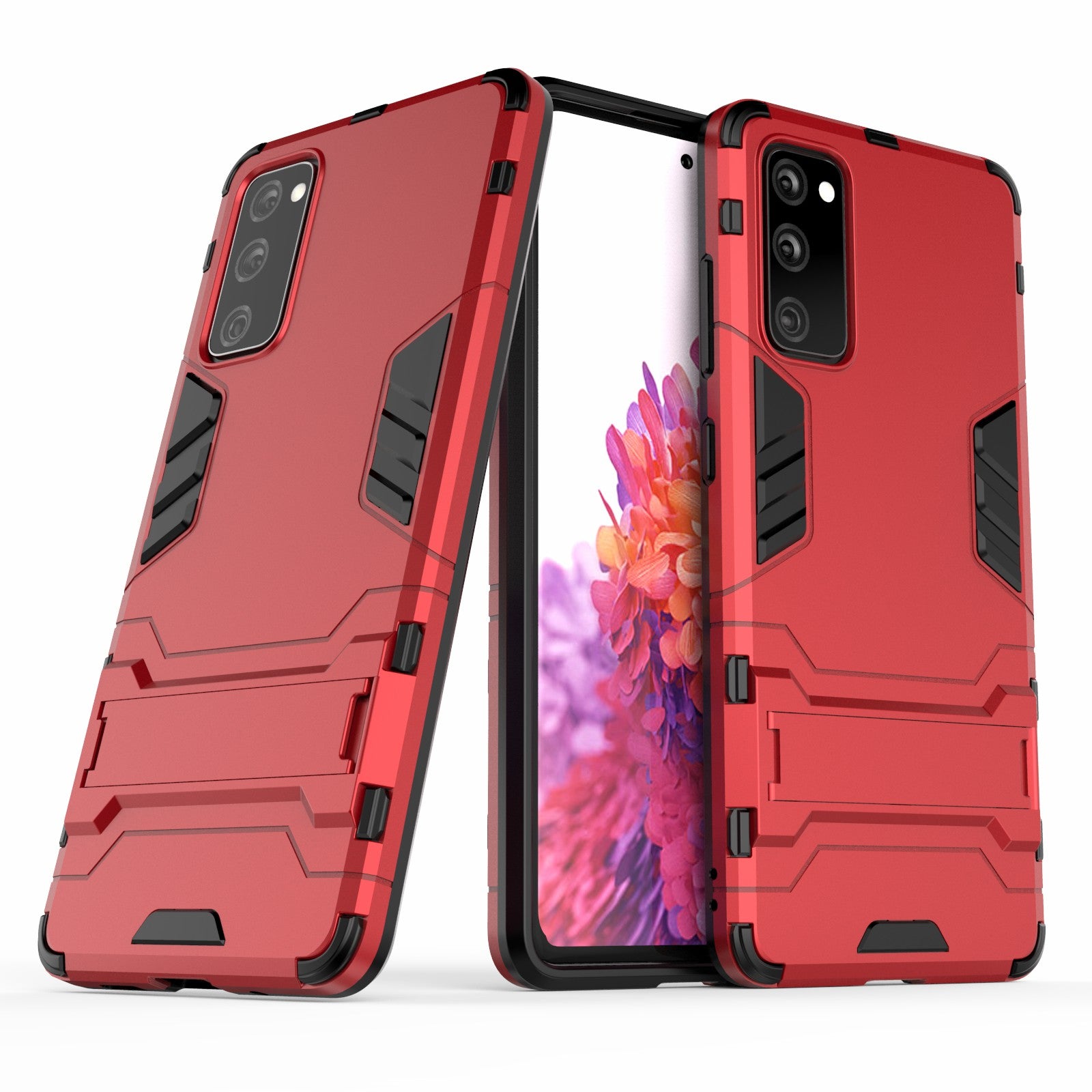 2 in 1 PC + TPU Hybrid Phone Case with Kickstand for Samsung Galaxy S20 FE/S20 Fan Edition/S20 FE 5G/S20 Fan Edition 5G/S20 Lite/S20 FE 2022 - Red