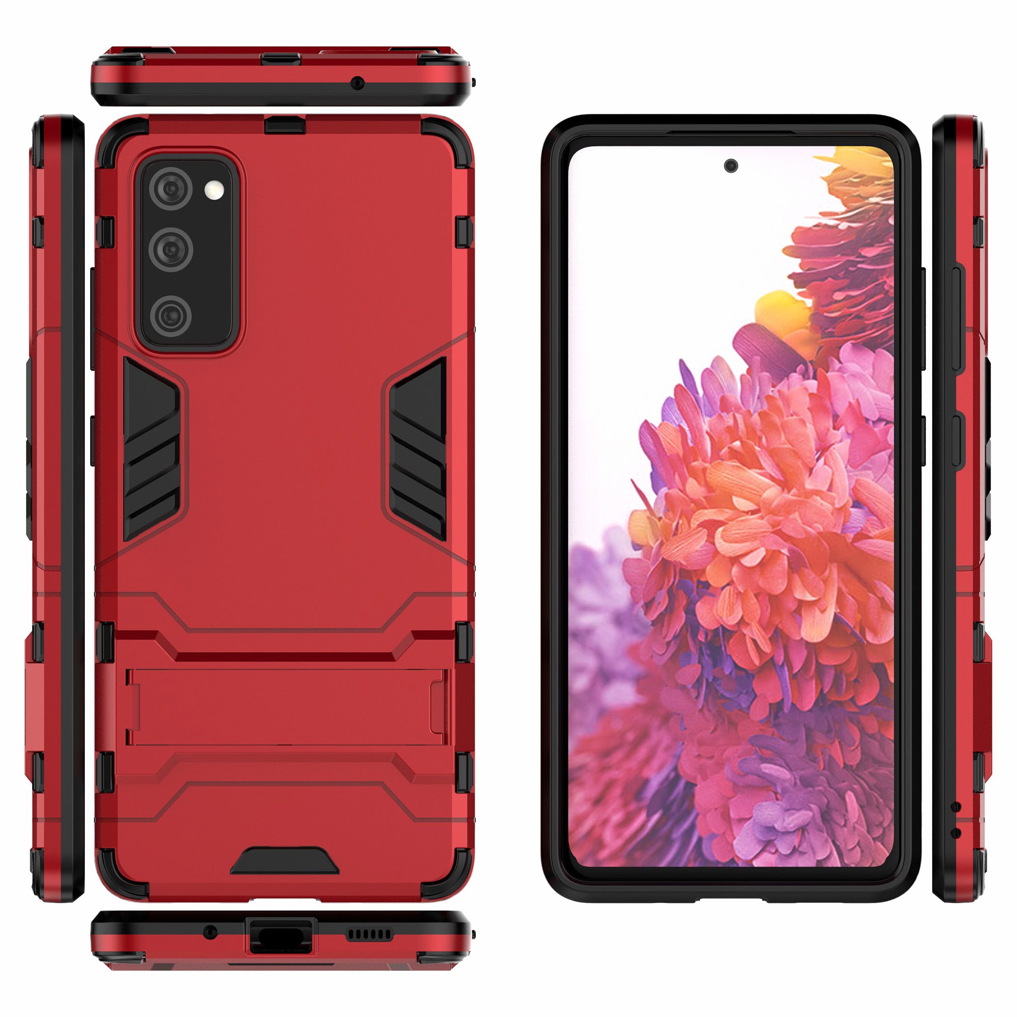 2 in 1 PC + TPU Hybrid Phone Case with Kickstand for Samsung Galaxy S20 FE/S20 Fan Edition/S20 FE 5G/S20 Fan Edition 5G/S20 Lite/S20 FE 2022 - Red