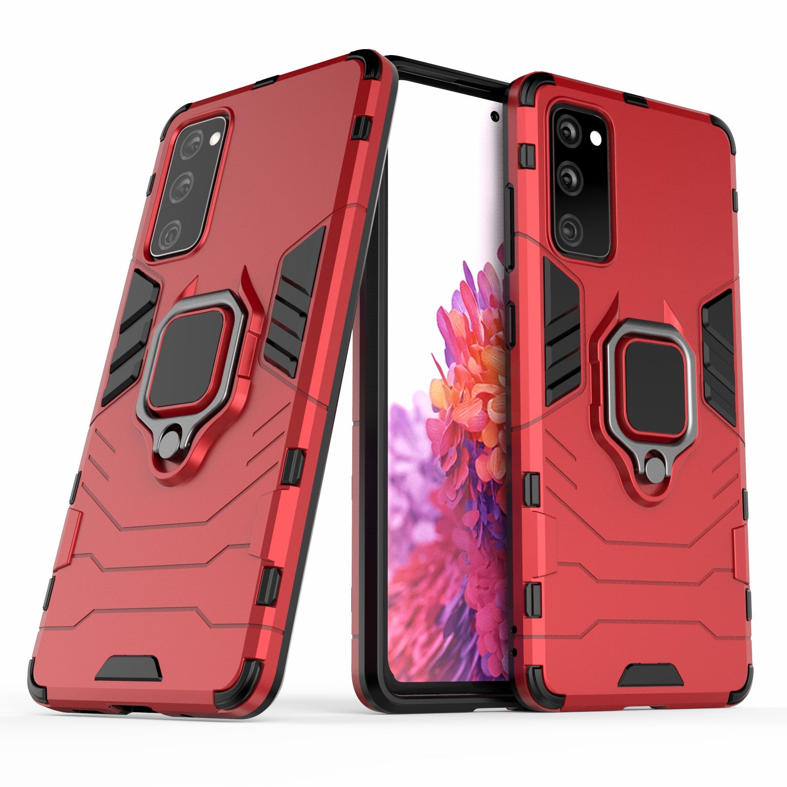 Ring-Shape Supporting Stand PC + TPU Phone Case for Samsung Galaxy S20 FE/S20 Fan Edition/S20 FE 5G/S20 Fan Edition 5G/S20 Lite/S20 FE 2022 - Red