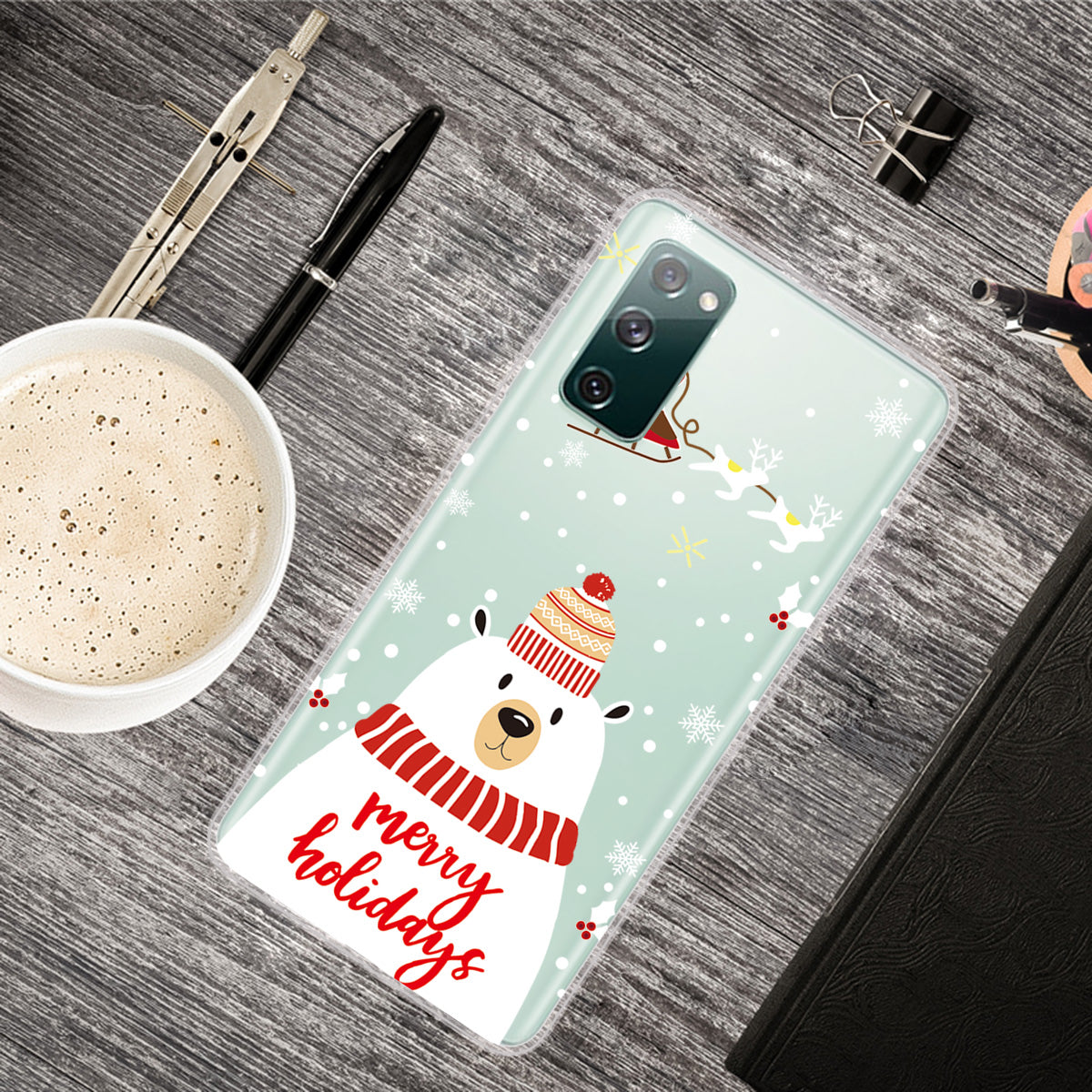 Christmas Theme Painting TPU Cell Phone Case for Samsung Galaxy S20 FE/S20 Fan Edition/S20 FE 5G/S20 Fan Edition 5G/S20 Lite - Polar Bear with Scarf