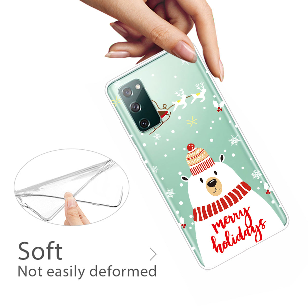 Christmas Theme Painting TPU Cell Phone Case for Samsung Galaxy S20 FE/S20 Fan Edition/S20 FE 5G/S20 Fan Edition 5G/S20 Lite - Polar Bear with Scarf