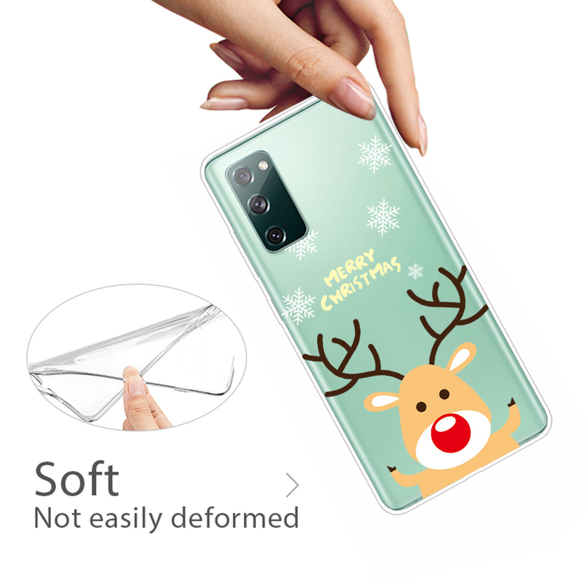 Christmas Theme Painting TPU Cell Phone Case for Samsung Galaxy S20 FE/S20 Fan Edition/S20 FE 5G/S20 Fan Edition 5G/S20 Lite - Moose and Snow