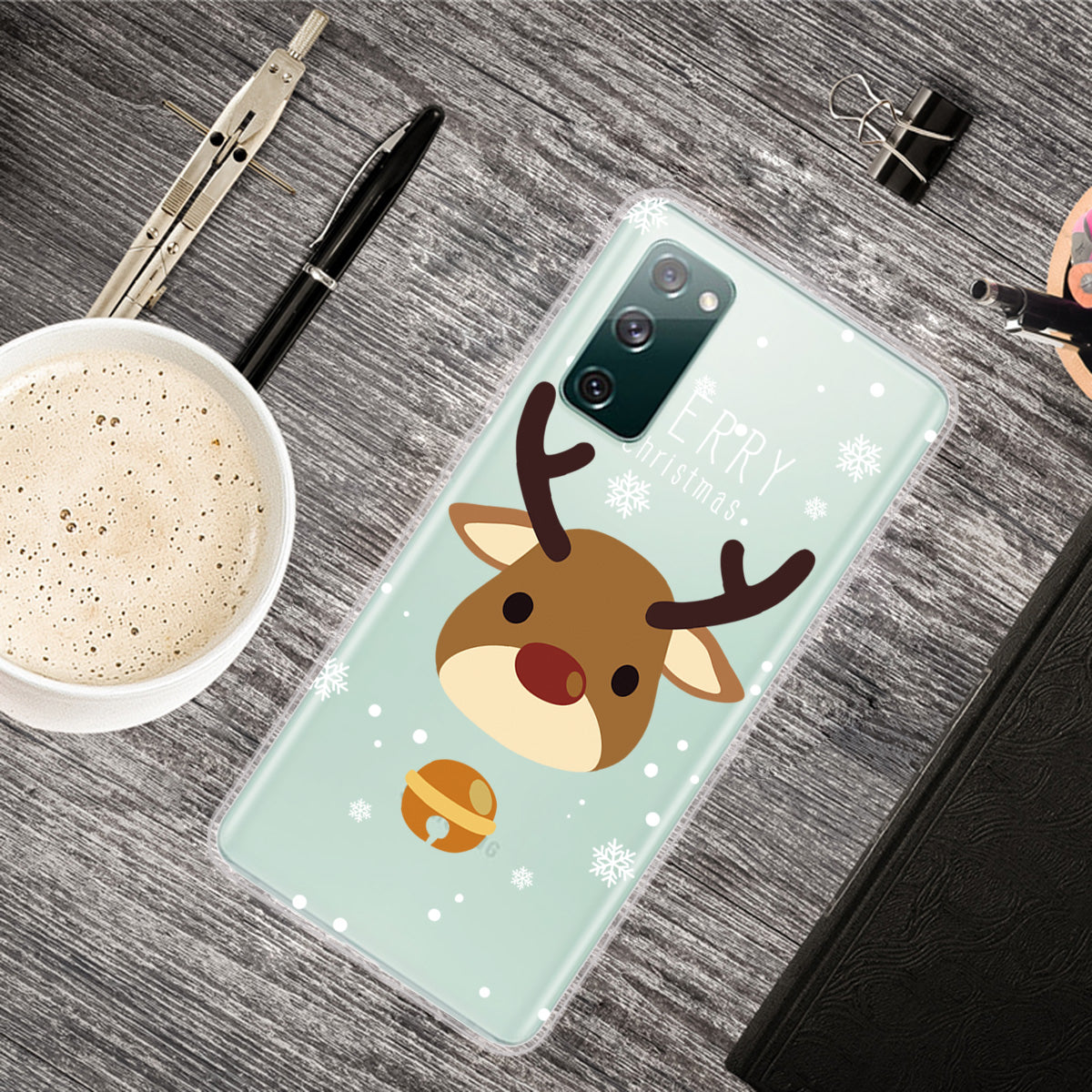 Christmas Theme Painting TPU Cell Phone Case for Samsung Galaxy S20 FE/S20 Fan Edition/S20 FE 5G/S20 Fan Edition 5G/S20 Lite - Moose and Bell