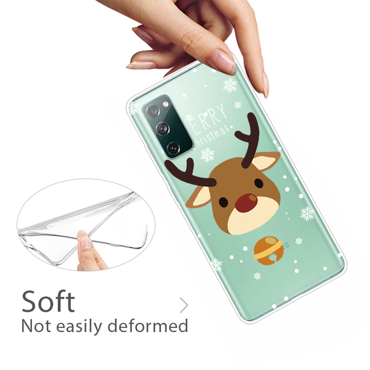 Christmas Theme Painting TPU Cell Phone Case for Samsung Galaxy S20 FE/S20 Fan Edition/S20 FE 5G/S20 Fan Edition 5G/S20 Lite - Moose and Bell