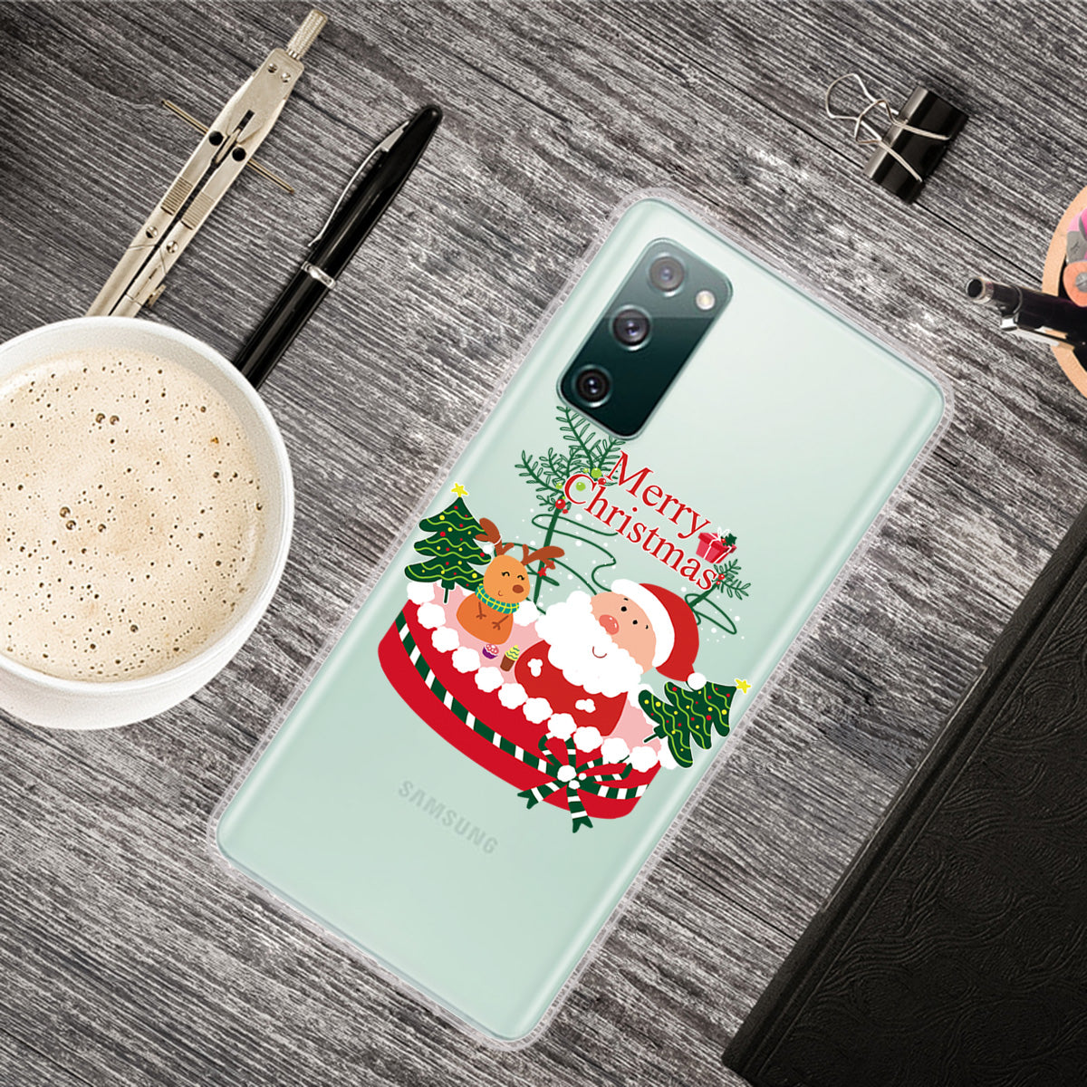 Christmas Theme Painting TPU Cell Phone Case for Samsung Galaxy S20 FE/S20 Fan Edition/S20 FE 5G/S20 Fan Edition 5G/S20 Lite - Santa and Moose