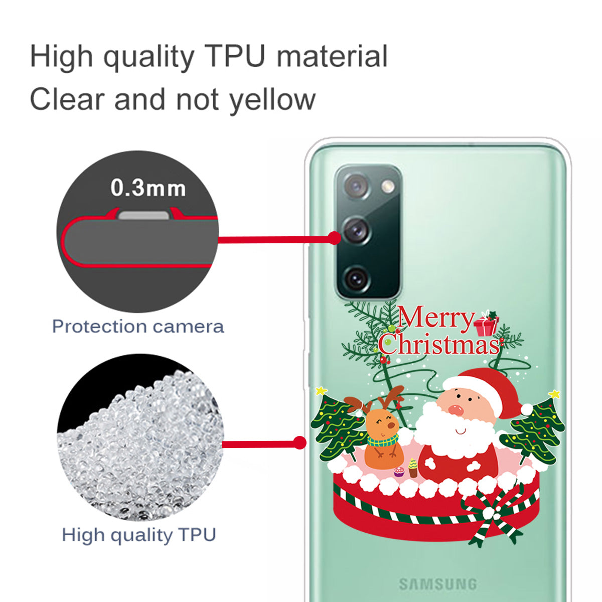 Christmas Theme Painting TPU Cell Phone Case for Samsung Galaxy S20 FE/S20 Fan Edition/S20 FE 5G/S20 Fan Edition 5G/S20 Lite - Santa and Moose