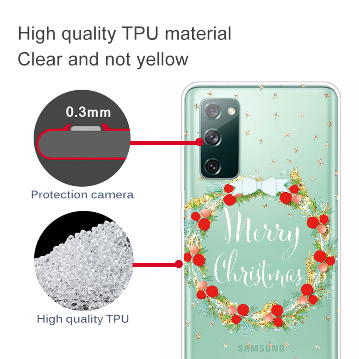 Christmas Theme Painting TPU Cell Phone Case for Samsung Galaxy S20 FE/S20 Fan Edition/S20 FE 5G/S20 Fan Edition 5G/S20 Lite - Christmas wreath