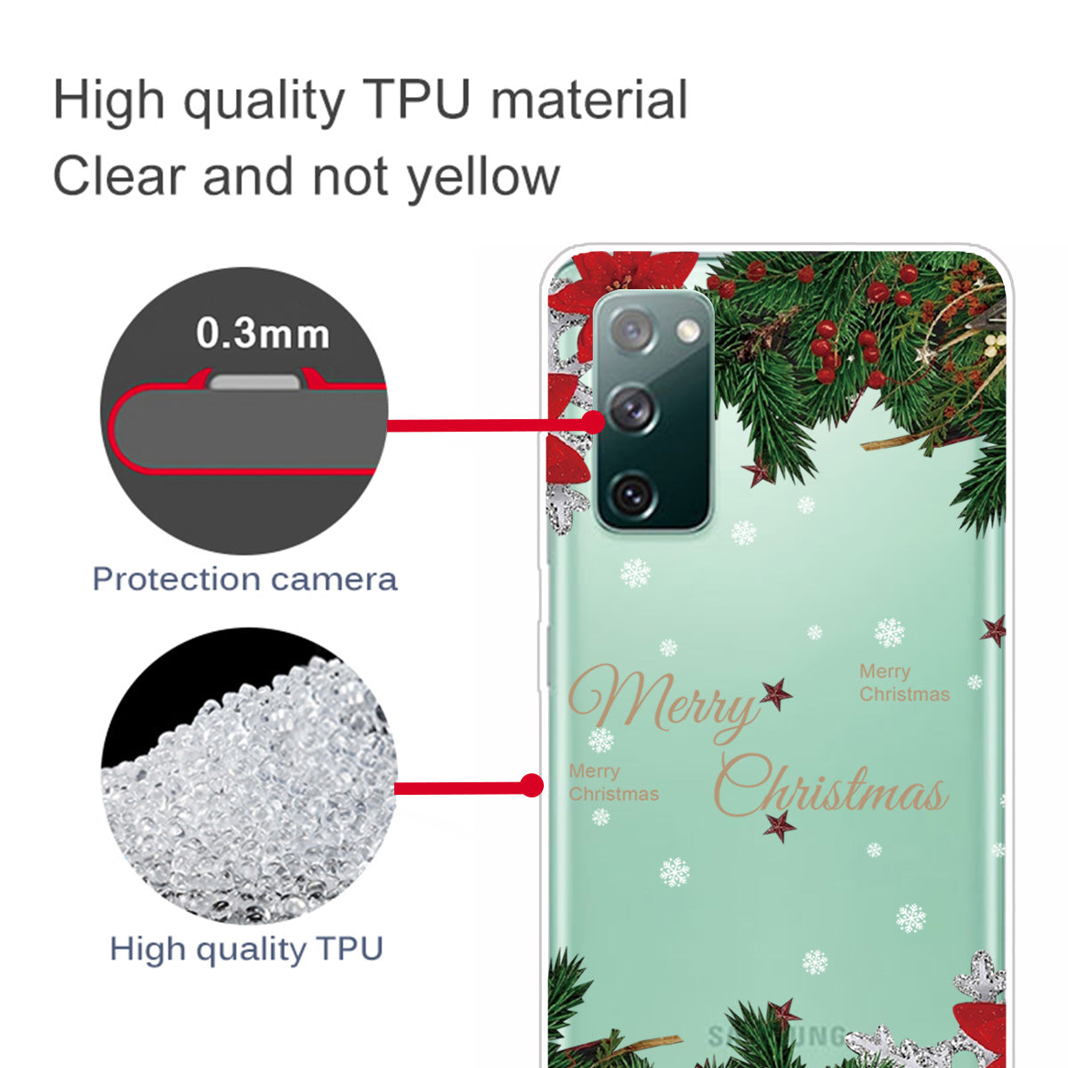 Christmas Theme Painting TPU Cell Phone Case for Samsung Galaxy S20 FE/S20 Fan Edition/S20 FE 5G/S20 Fan Edition 5G/S20 Lite - Holly berries