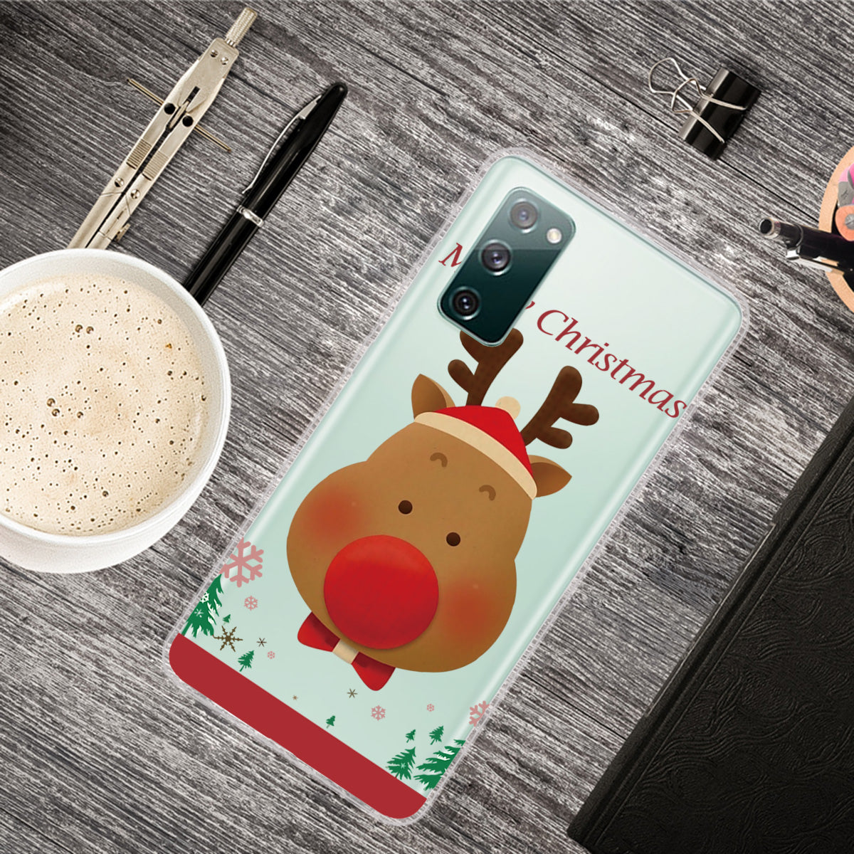 Christmas Theme Painting TPU Cell Phone Case for Samsung Galaxy S20 FE/S20 Fan Edition/S20 FE 5G/S20 Fan Edition 5G/S20 Lite - Red-Nose Moose