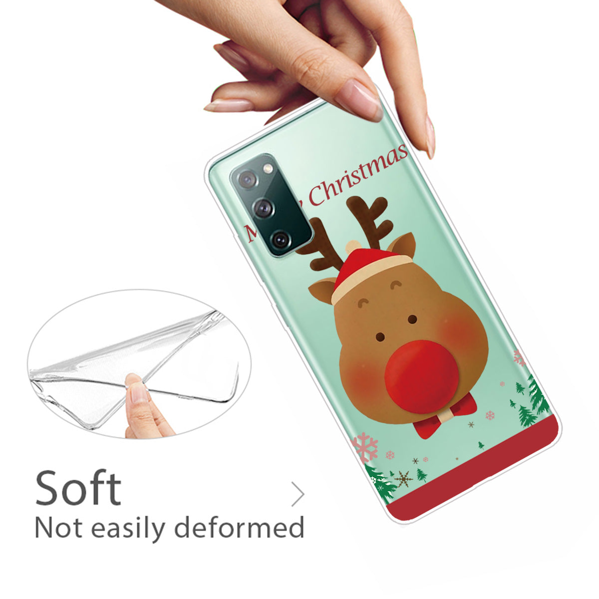 Christmas Theme Painting TPU Cell Phone Case for Samsung Galaxy S20 FE/S20 Fan Edition/S20 FE 5G/S20 Fan Edition 5G/S20 Lite - Red-Nose Moose