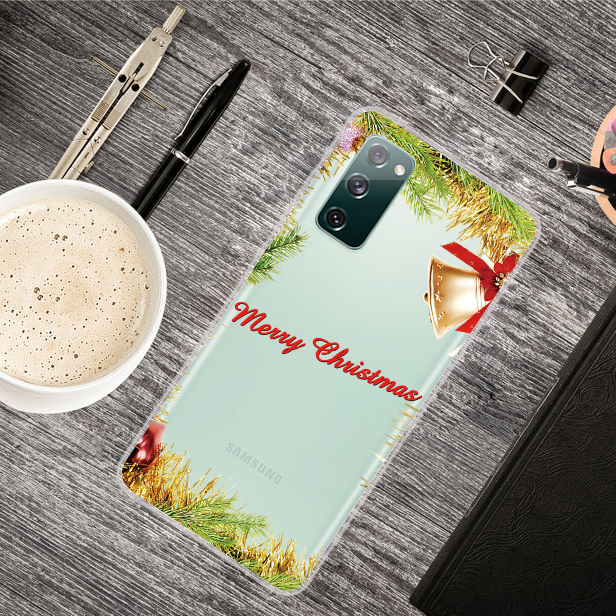 Christmas Theme Painting TPU Cell Phone Case for Samsung Galaxy S20 FE/S20 Fan Edition/S20 FE 5G/S20 Fan Edition 5G/S20 Lite - Holly and Bell