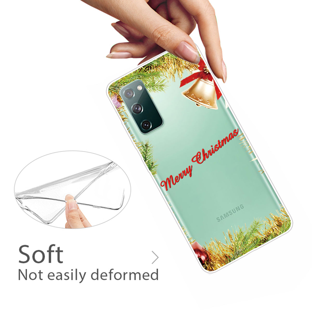 Christmas Theme Painting TPU Cell Phone Case for Samsung Galaxy S20 FE/S20 Fan Edition/S20 FE 5G/S20 Fan Edition 5G/S20 Lite - Holly and Bell