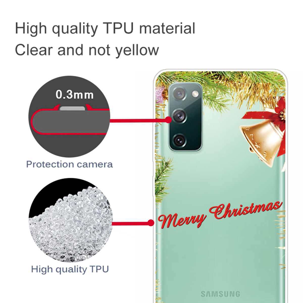 Christmas Theme Painting TPU Cell Phone Case for Samsung Galaxy S20 FE/S20 Fan Edition/S20 FE 5G/S20 Fan Edition 5G/S20 Lite - Holly and Bell